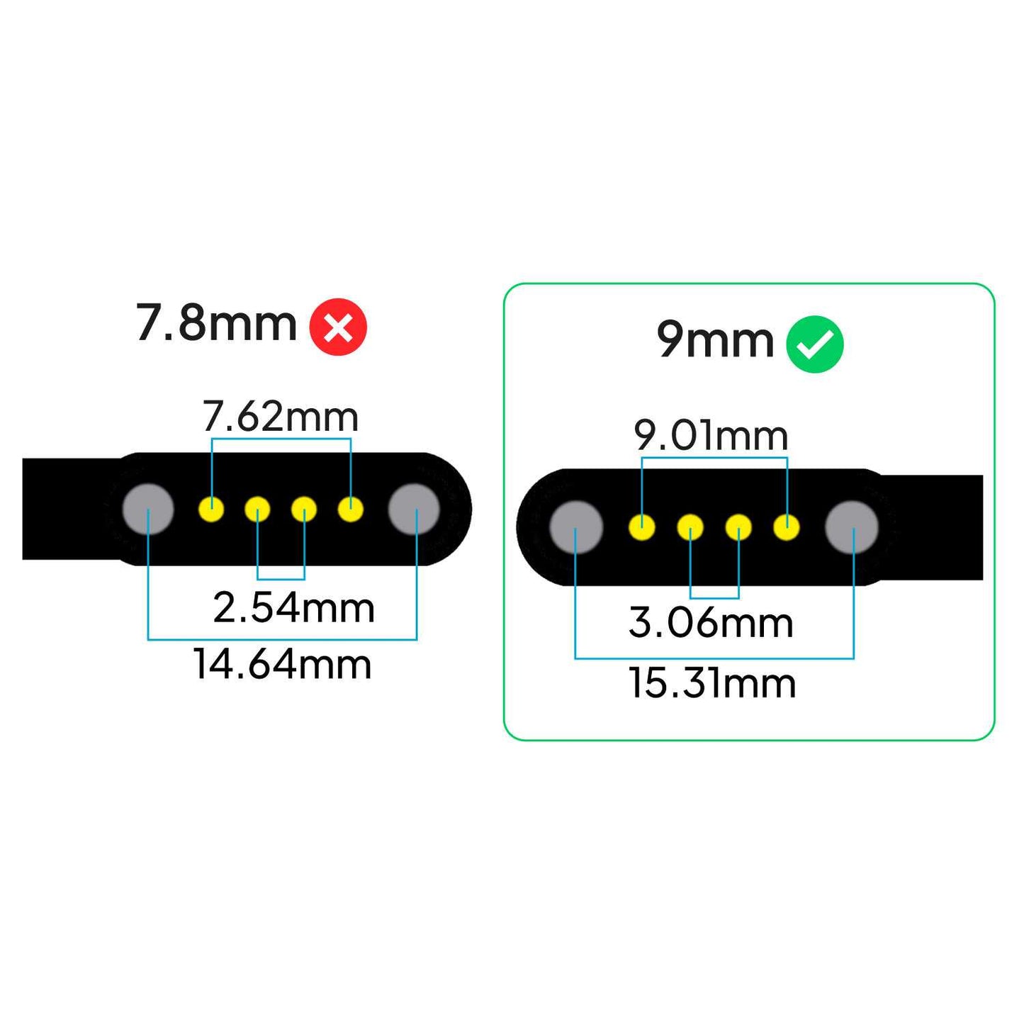 Cable Usb Cargador para Reloj Inteligente Modelo Universal 4 Pines 9 mm Base Magnética-Varios Modelos Smartwatches. Negro
