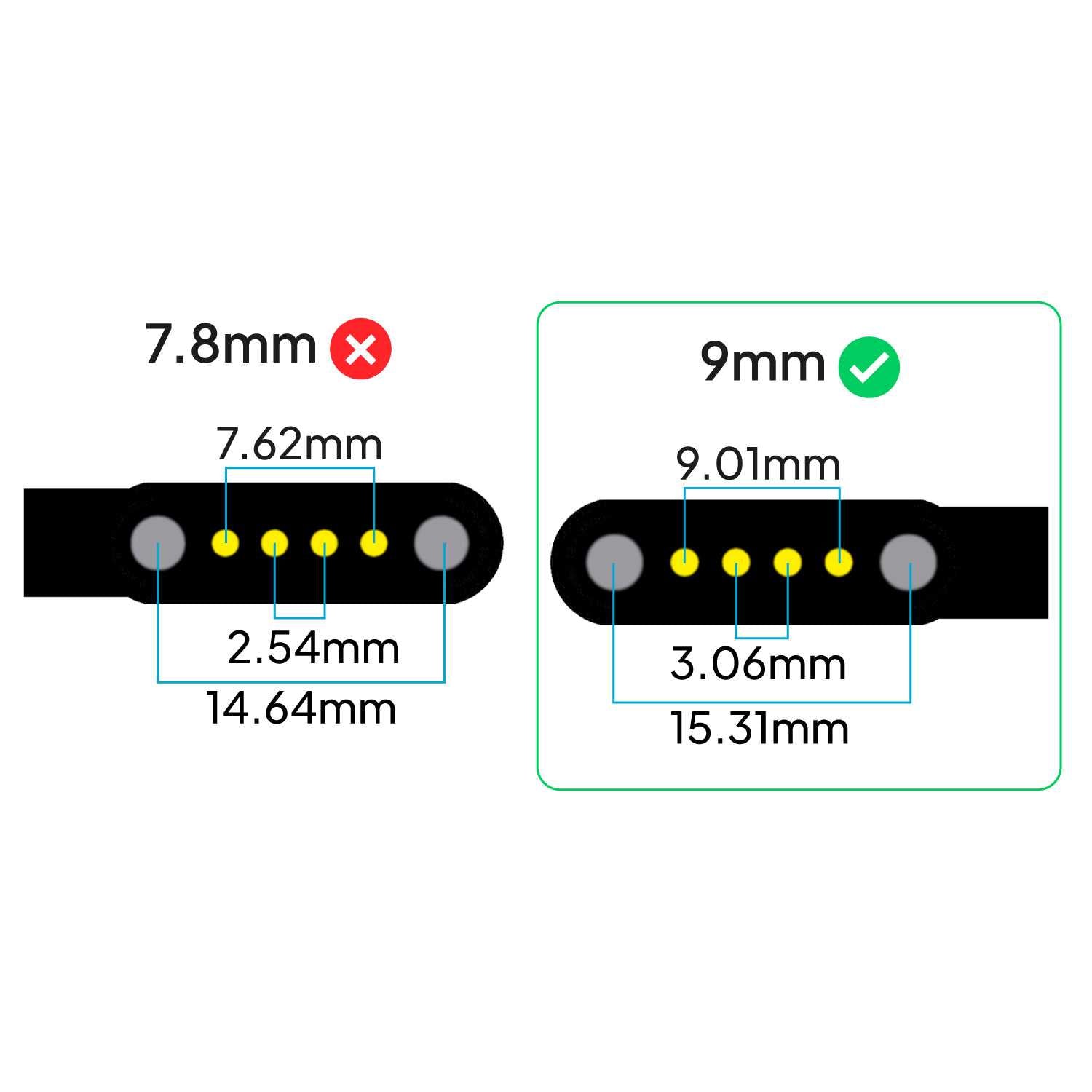Cable Usb Cargador para Reloj Inteligente Modelo Universal 4 Pines 9 mm Base Magnética-Varios Modelos Smartwatches. Negro
