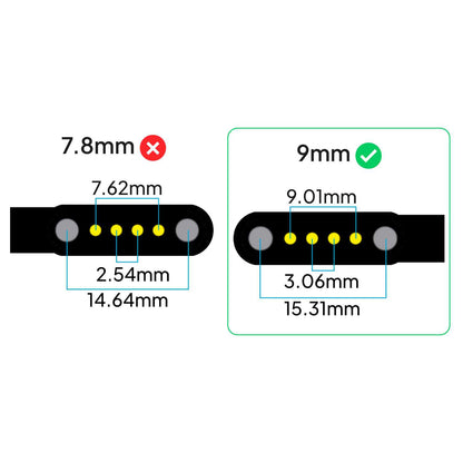 Cable Usb Cargador para Reloj Inteligente Modelo Universal 4 Pines 9 mm Base Magnética-Varios Modelos Smartwatches. Negro
