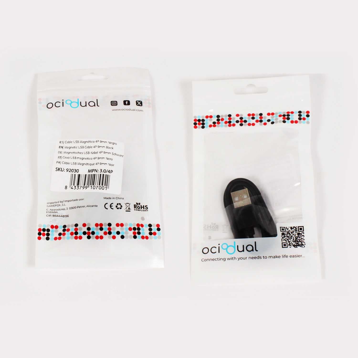 Cable Usb Cargador para Reloj Inteligente Modelo Universal 4 Pines 9 mm Base Magnética-Varios Modelos Smartwatches. Negro