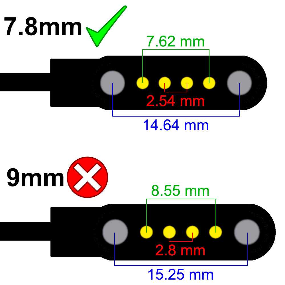 Cable Usb Cargador para Reloj Inteligente Modelo Universal 4 Pines 7,8 mm Base Magnética-Varios modelos smartwatches.Negro