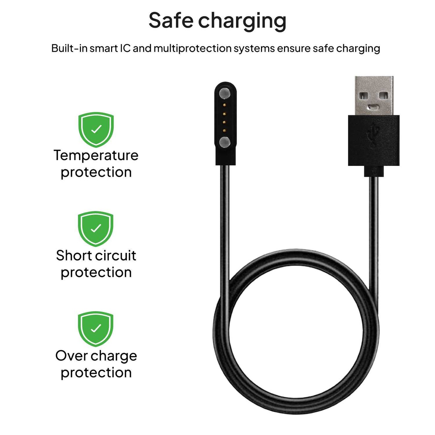 Cable Usb Cargador para Reloj Inteligente Modelo Universal 4 Pines 7,8 mm Base Magnética-Varios modelos smartwatches.Negro