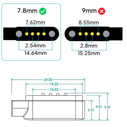 Cable Usb Cargador para Reloj Inteligente Modelo Universal 4 Pines 7,8 mm Base Magnética-Varios modelos smartwatches.Negro