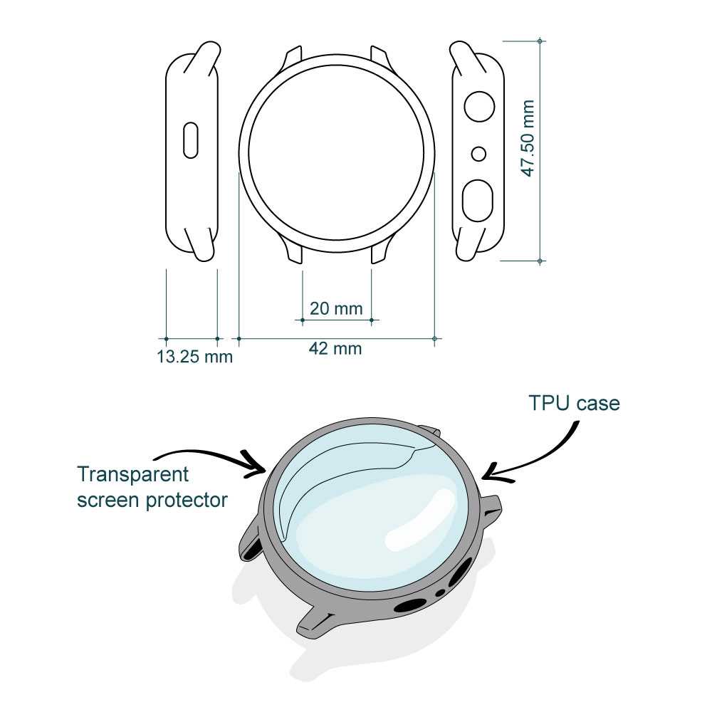 Funda Protectora de TPU Gris Compatible con Relojes Inteligentes Samsung Galaxy Watch Active 2 (40mm)