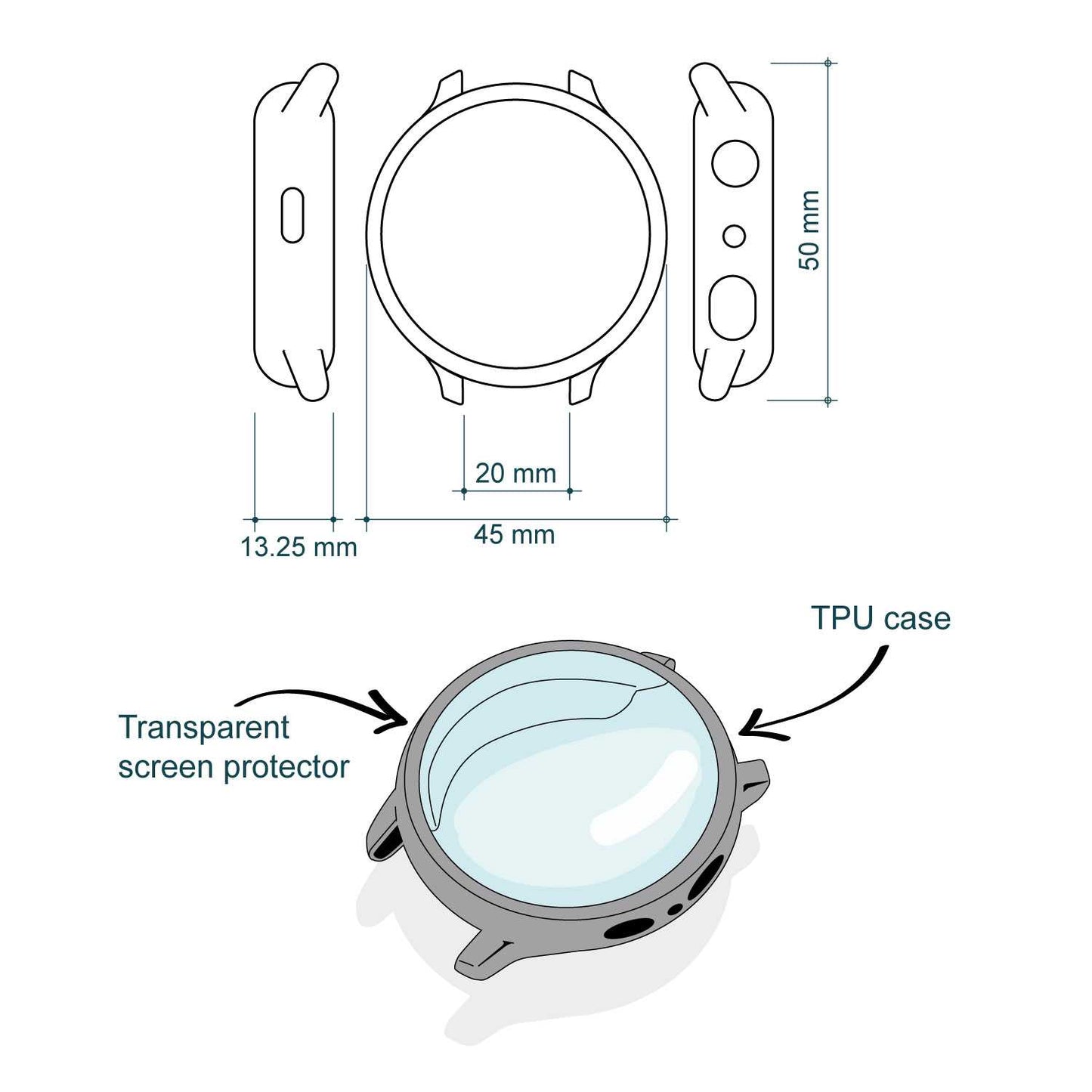 Funda Protectora de TPU Verde Azulado Compatible con Relojes Inteligentes Samsung Galaxy Watch Active 2 (44mm)