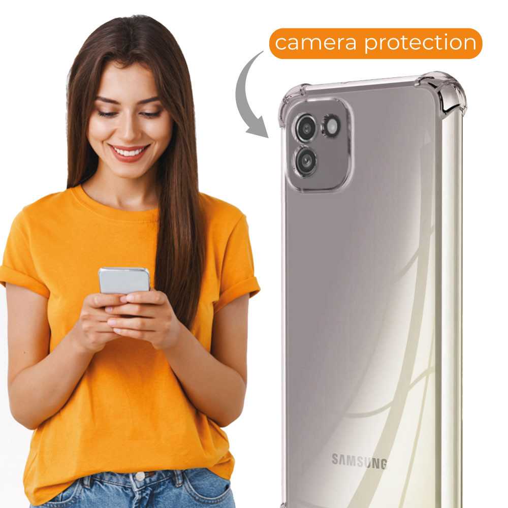 Funda de TPU para SAMSUNG Galaxy A03, Carcasa Flexible con Esquinas Reforzadas Antigolpes, Protección en Cámaras, Silicona Transparente