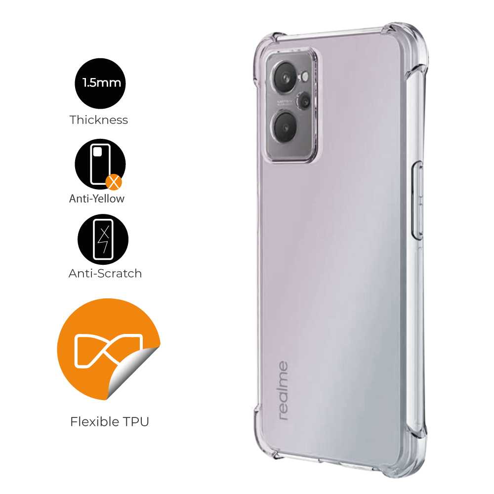 Funda de TPU para Realme 9i/A76 4G/A96 4G, Carcasa Flexible con Esquinas Reforzadas Antigolpes, Protección en Cámaras, Silicona Transparente