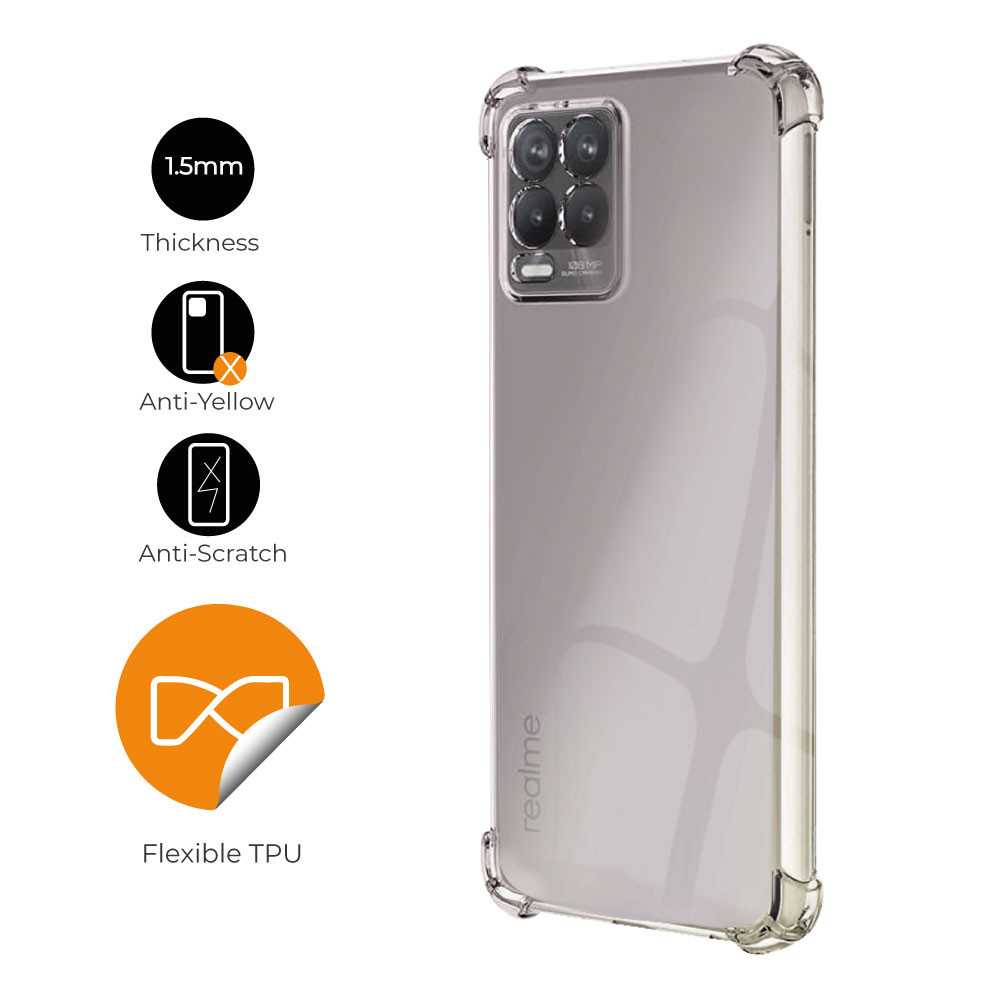 Funda de TPU para Realme 8/8 Pro, Carcasa Flexible con Esquinas Reforzadas Antigolpes, Protección en Cámaras, Silicona Transparente