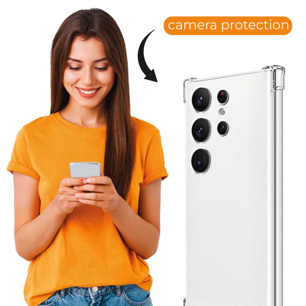 Funda de TPU para Samsung Galaxy S23 Ultra, Carcasa Flexible con Esquinas Reforzadas Antigolpes, Protección en Cámaras, Silicona Transparente