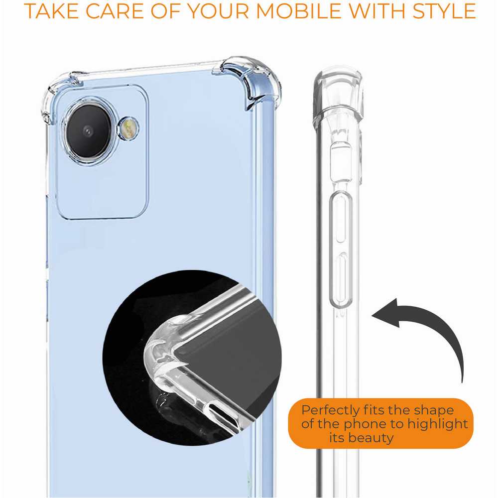 Funda de TPU para Realme Narzo 50i Prime/Realme C30, Carcasa Flexible con Esquinas Reforzadas, Antigolpes, Protección en Cámaras, Silicona Transparente