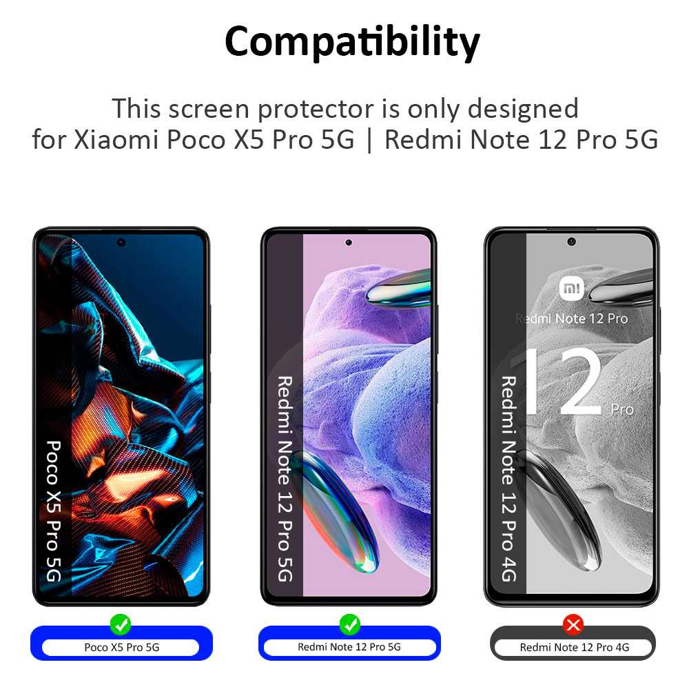 Protector de Pantalla Cristal Templado con Borde Redondo Negro para Xiaomi Redmi Note 12 Pro 5G/Poco X5 Pro 5G, Vidrio Templado Antigolpes 9D 9H 0.3mm Marco