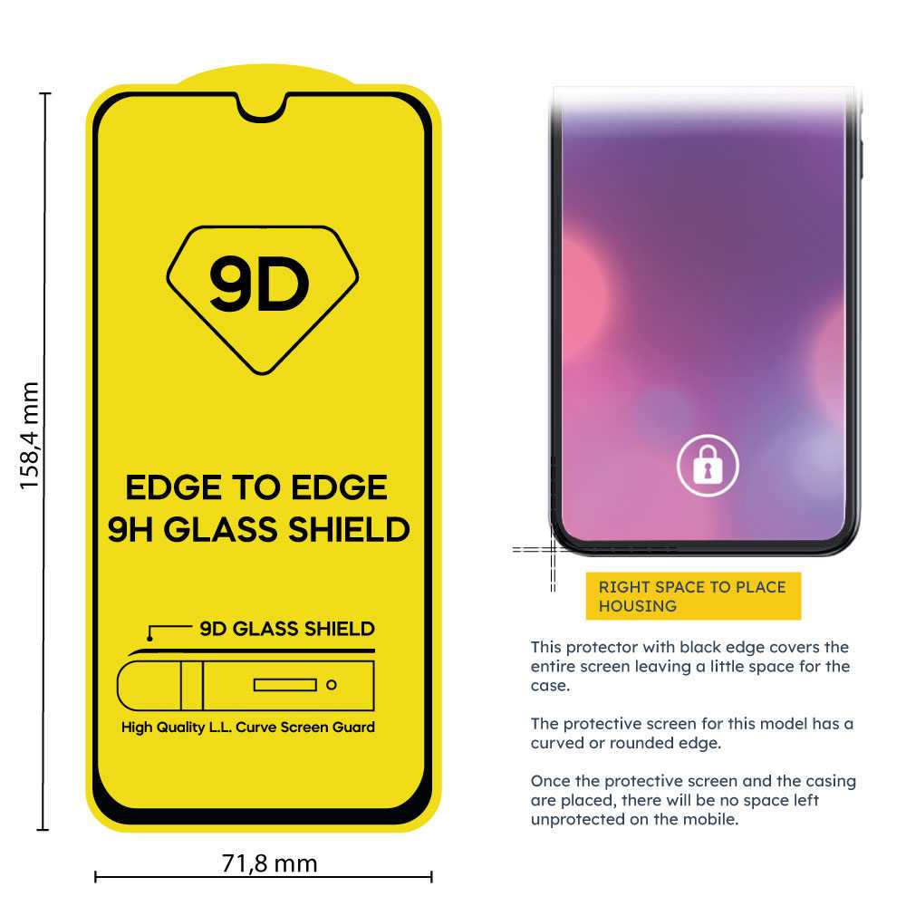 Protector de Pantalla Cristal Templado con Borde Redondo Negro para Xiaomi Poco M4 5G, Vidrio Templado Antigolpes 9D 9H 0.3mm Marco