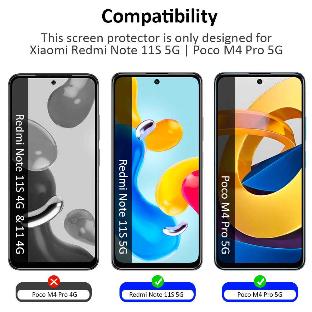 Protector de Pantalla Cristal Templado con Borde Redondo Negro para Xiaomi Redmi Note 11S 5G/Poco M4 Pro 5G, Vidrio Templado Antigolpes 9D 9H 0.3mm Marco