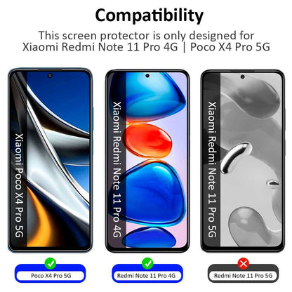 Protector de Pantalla Cristal Templado con Borde Redondo Negro para Xiaomi Redmi Note 11 Pro/Poco X4 Pro 5G, Vidrio Templado Antigolpes 9D 9H 0.3mm Marco