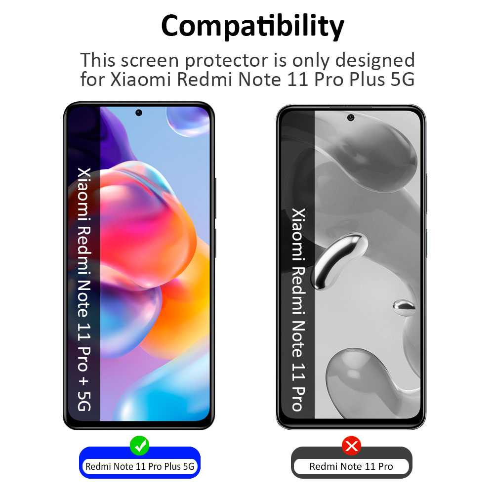 Protector de Pantalla Cristal Templado con Borde Redondo Negro para Xiaomi Redmi Note 11 Pro Plus 5G, Vidrio Templado Antigolpes 9D 9H 0.3mm Marco