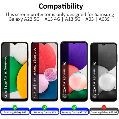 Protector de Pantalla Cristal Templado Premium para Galaxy A22 5G/A03S/A03/A13 4G/A13 5G Vidrio 9H 2.5D Anti Golpes Arañazos 0.3mm