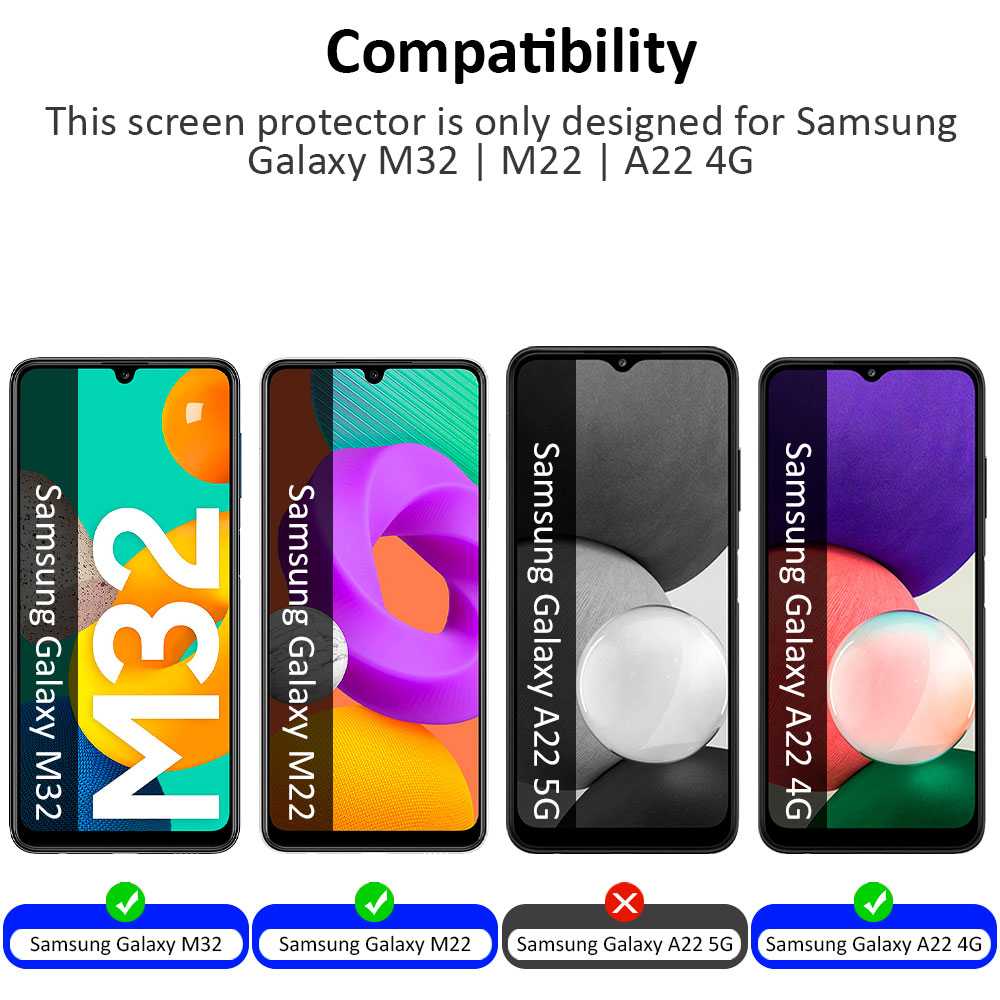 Protector de Pantalla Cristal Templado Premium para Samsung Galaxy A22 4G/M32 4G/M22 Vidrio 9H 2.5D Anti Golpes Arañazos 0.3mm