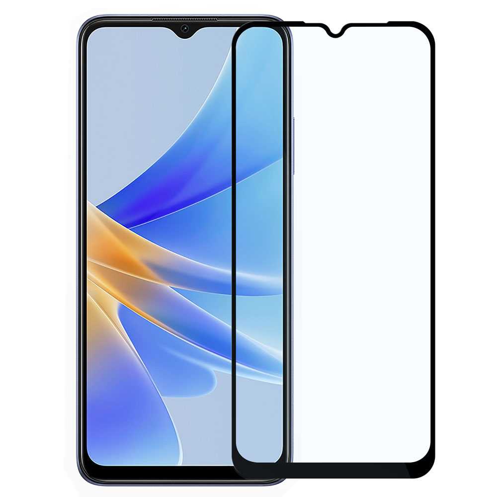 Protector de Pantalla Cristal Templado con Borde Redondo Negro para Oppo A17, Vidrio Templado Antigolpes 9D 9H 0.3mm Marco