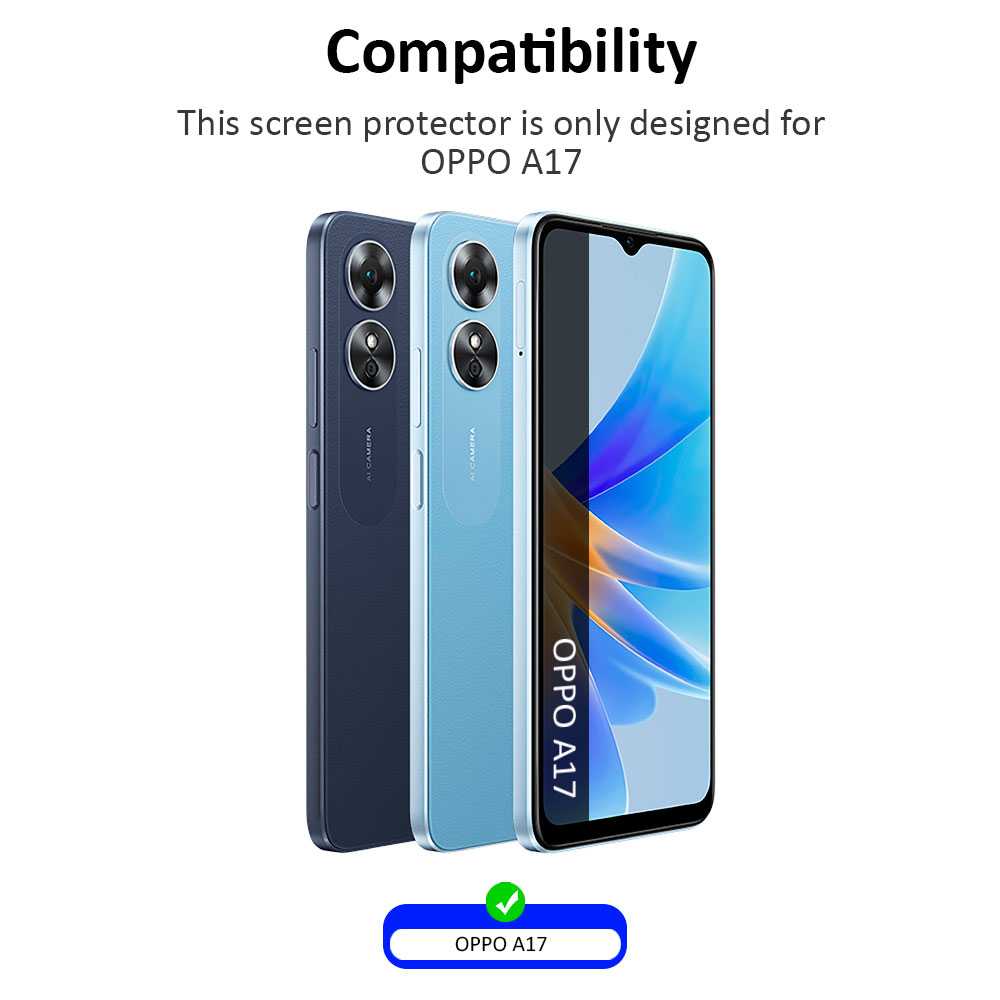 Protector de Pantalla Cristal Templado con Borde Redondo Negro para Oppo A17, Vidrio Templado Antigolpes 9D 9H 0.3mm Marco