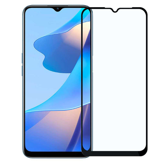 Protector de Pantalla Cristal Templado con Borde Redondo Negro para Oppo A16, Vidrio Templado Antigolpes 9D 9H 0.3mm Marco