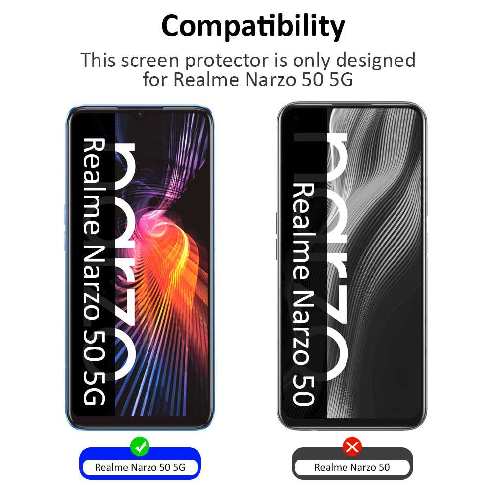 Protector de Pantalla Cristal Templado con Borde Redondo Negro para Realme Narzo 50 5G Vidrio Templado Antigolpes 9D 9H 0.3mm Marco