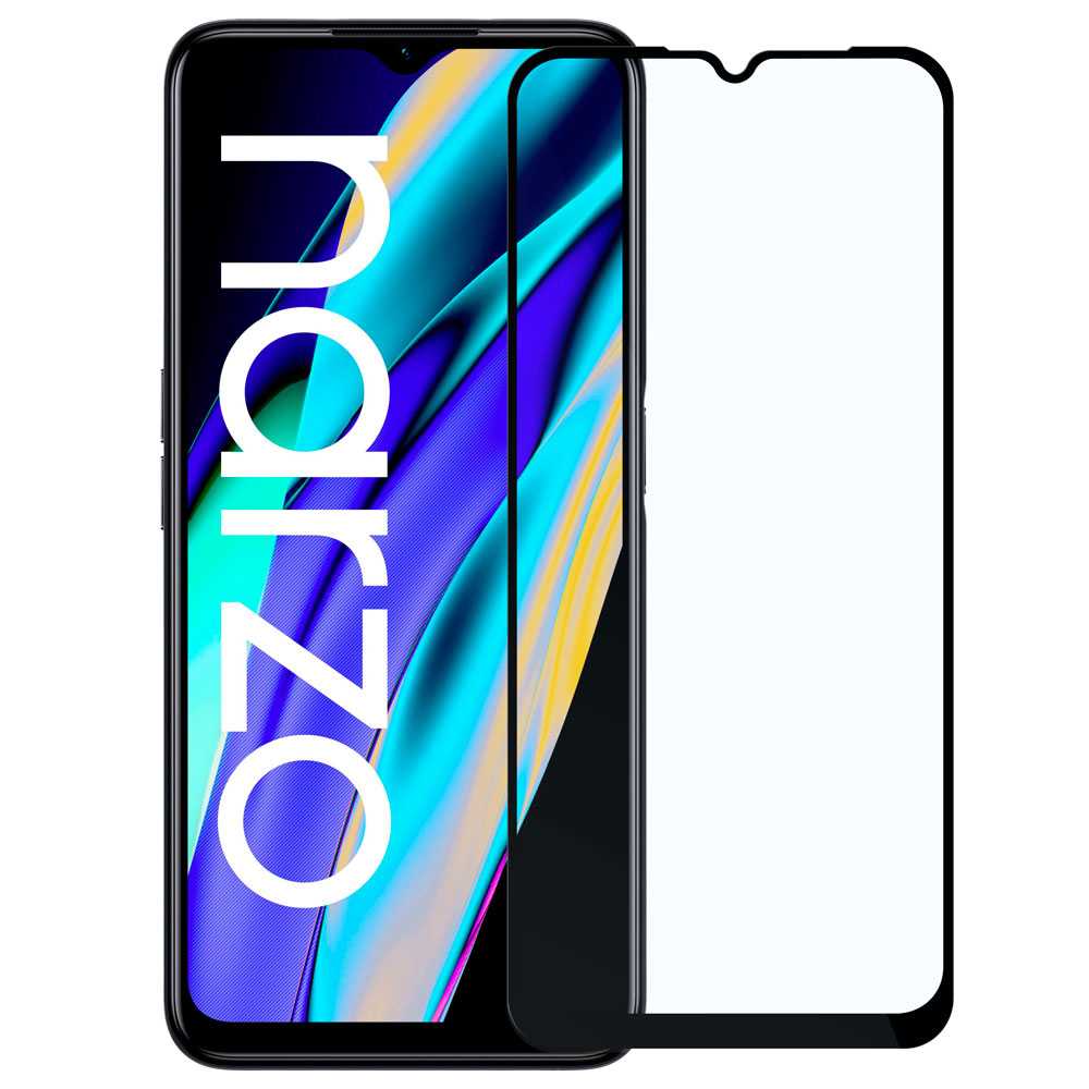 Protector de Pantalla Cristal Templado con Borde Redondo Negro para Realme Narzo 50A Prime, Vidrio Templado Antigolpes 9D 9H 0.3mm Marco