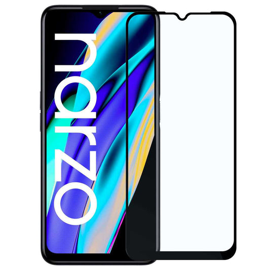 Protector de Pantalla Cristal Templado con Borde Redondo Negro para Realme Narzo 50A Prime, Vidrio Templado Antigolpes 9D 9H 0.3mm Marco