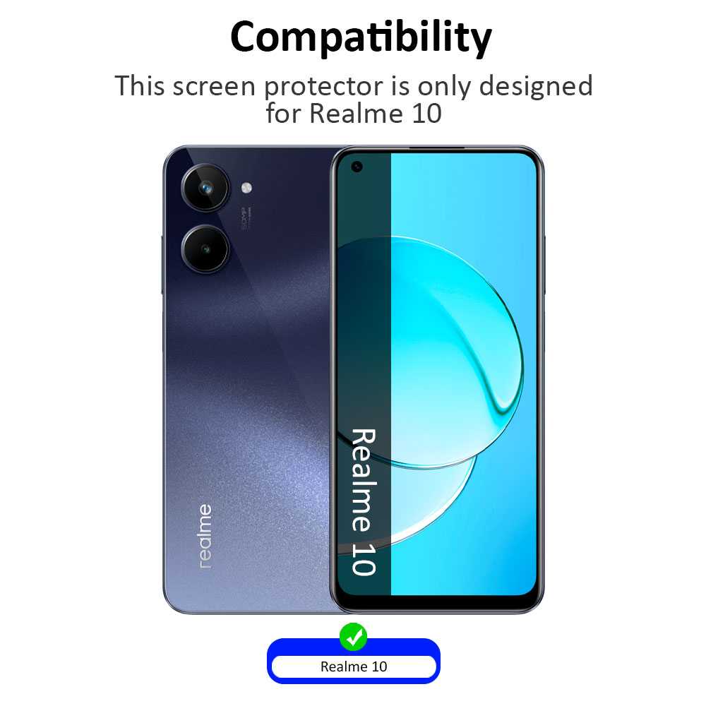 Protector de Pantalla Cristal Templado con Borde Redondo Negro para Realme 10, Vidrio Templado Antigolpes 9D 9H 0.3mm Marco