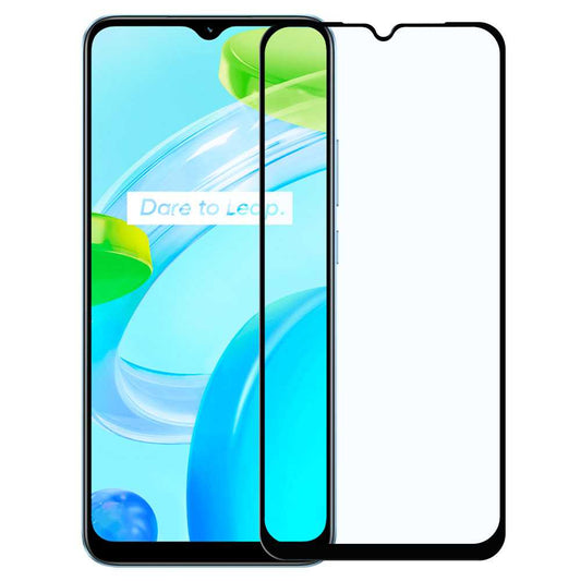 Protector de Pantalla Cristal Templado con Borde Redondo Negro para Realme C30/Narzo 50i Prime, Vidrio Templado Antigolpes 9D 9H 0.3mm Marco