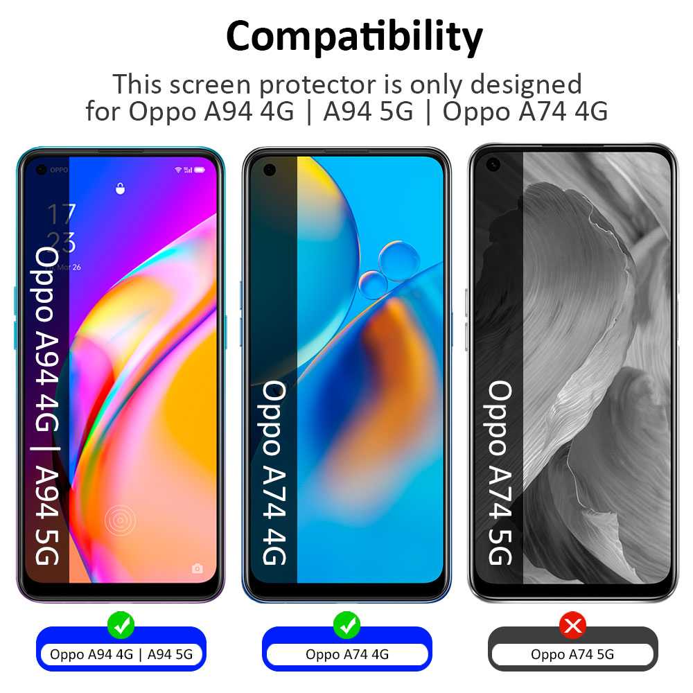 Protector de Pantalla Cristal Templado Premium para Oppo A94 5G/Oppo A74 4G Vidrio 9H 2.5D Anti Golpes Arañazos 0.3mm