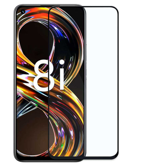 Protector de Pantalla Cristal Templado con Borde Redondo Negro para Realme 8i/Narzo 50 4G, Vidrio Templado Antigolpes 9D 9H 0.3mm Marco