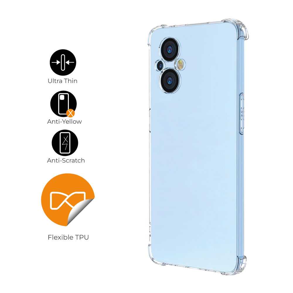 Funda de TPU para Oppo Reno8 lite 5G, Carcasa Flexible con Esquinas Reforzadas Antigolpes, Protección en Cámaras, Silicona Transparente