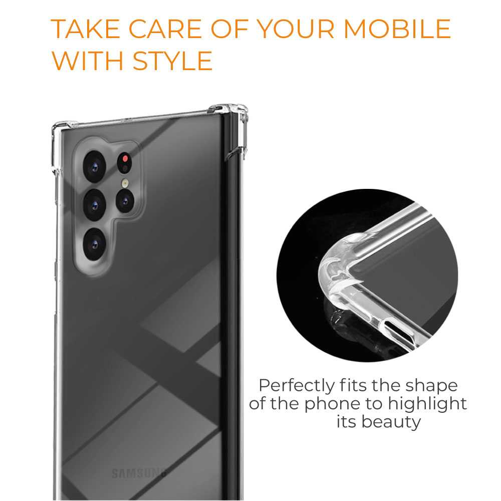 Funda de TPU para Samsung Galaxy S22 Ultra, Carcasa Flexible con Esquinas Reforzadas Antigolpes, Protección en Cámaras, Silicona Transparente