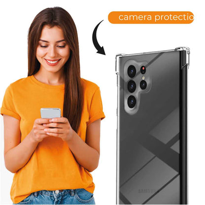 Funda de TPU para Samsung Galaxy S22 Ultra, Carcasa Flexible con Esquinas Reforzadas Antigolpes, Protección en Cámaras, Silicona Transparente