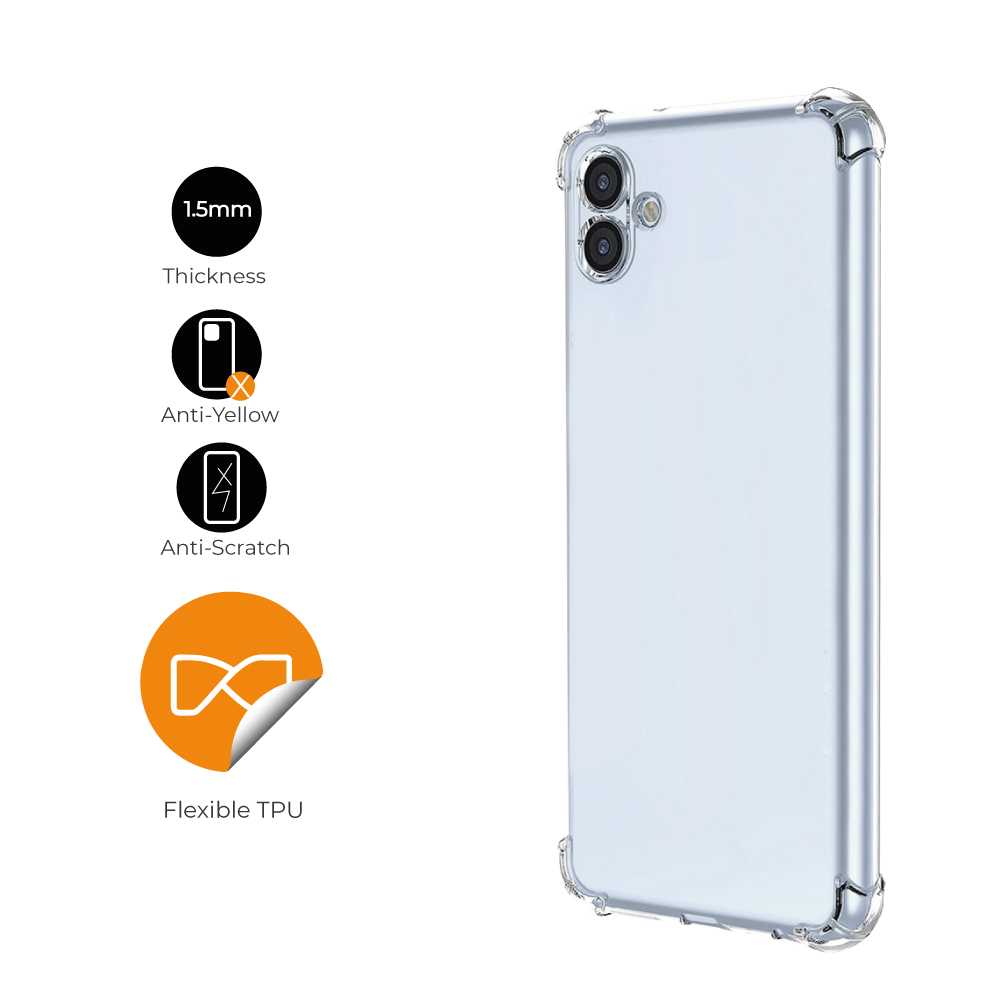 Funda de TPU para Samsung Galaxy A04e, Carcasa Flexible con Esquinas Reforzadas Antigolpes, Protección en Cámaras, Silicona Transparente