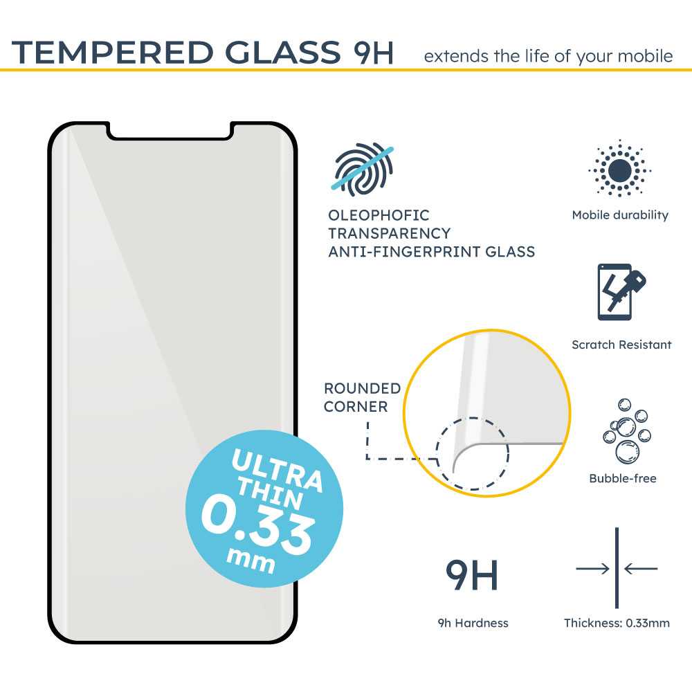 Protector de Pantalla Cristal Vidrio Curvo Pegamento con Borde Templado Premium 2.5D 9H compatible con Huawei Mate 50