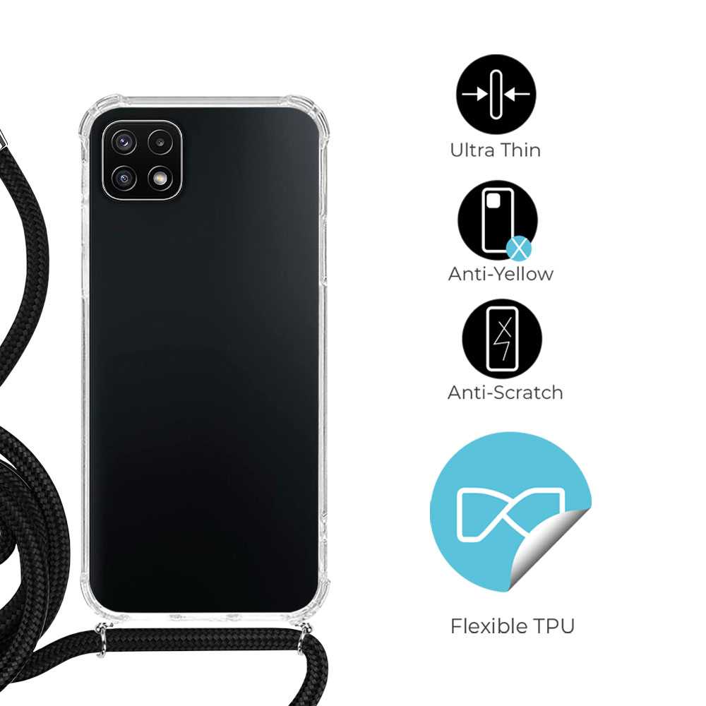 Funda de TPU para Samsung A22 5G, Carcasa Flexible con Colgante, Antigolpes, Protección en Cámaras, funda con colgante