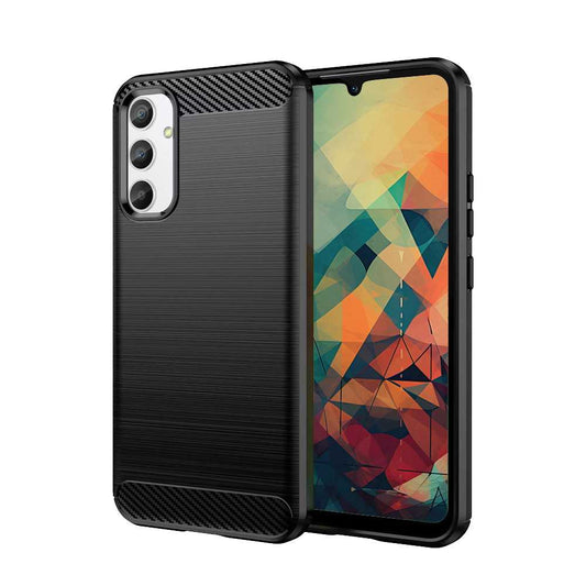 Funda Protectora Negra para Galaxy A54 5G, Carcasa de Proteccion Efecto fibra de carbono, Proteccion para la Camara Trasera, Flexible en Silicona Gel