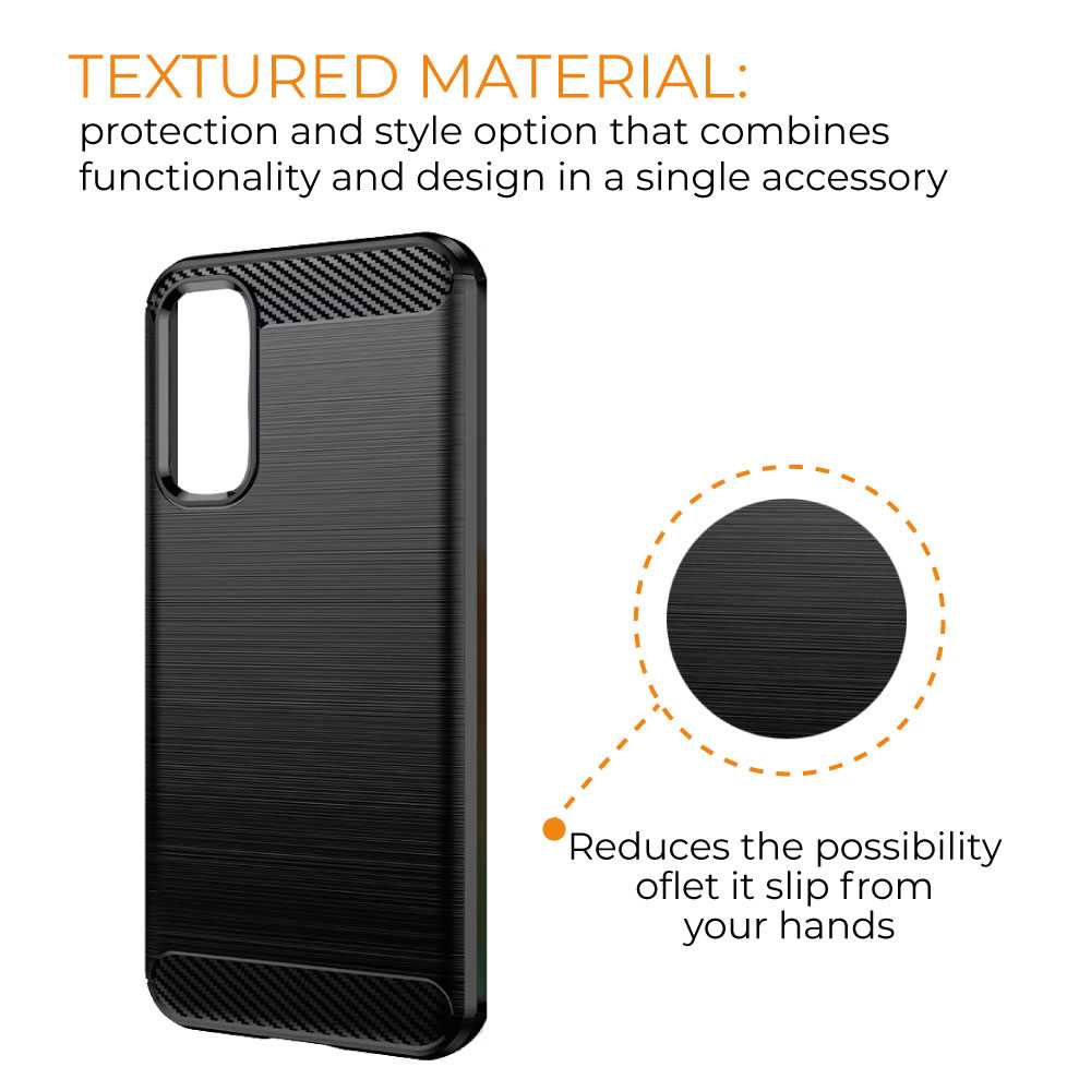 Funda Protectora Negra para Galaxy A54 5G, Carcasa de Proteccion Efecto fibra de carbono, Proteccion para la Camara Trasera, Flexible en Silicona Gel