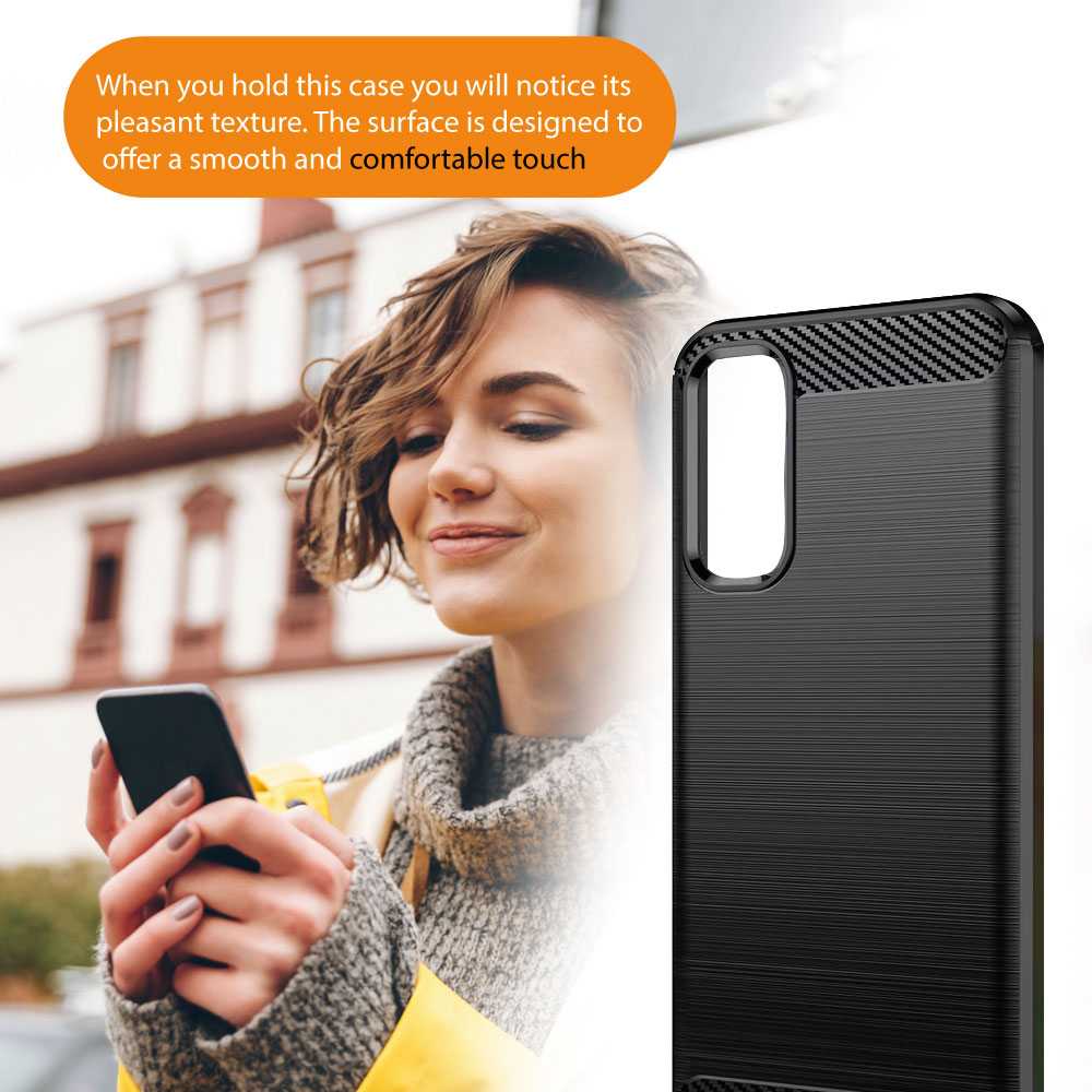 Funda Protectora Negra para Galaxy A54 5G, Carcasa de Proteccion Efecto fibra de carbono, Proteccion para la Camara Trasera, Flexible en Silicona Gel