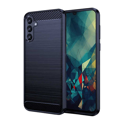 Funda Protectora Azul para Galaxy A54 5G, Carcasa de Proteccion Efecto fibra de carbono, Proteccion para la Camara Trasera, Flexible en Silicona Gel