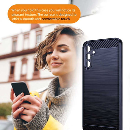 Funda Protectora Azul para Galaxy A54 5G, Carcasa de Proteccion Efecto fibra de carbono, Proteccion para la Camara Trasera, Flexible en Silicona Gel