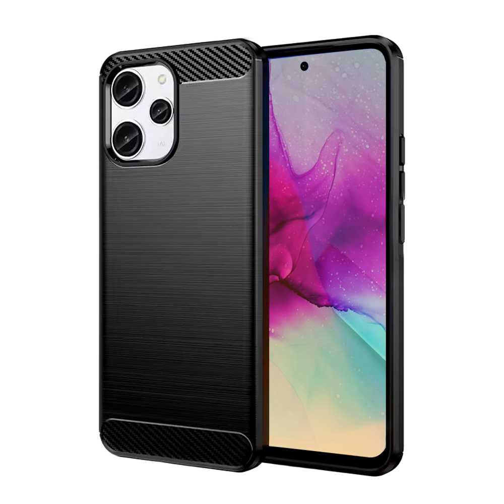 Funda Protectora Negra para Redmi 11A / Redmi 12C / Mi Poco C55, Carcasa de Proteccion Efecto fibra de carbono, Proteccion para la Camara Trasera, Flexible en Silicona Gel