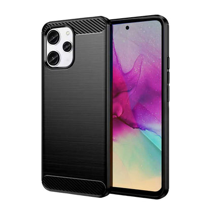 Funda Protectora Negra para Redmi 11A / Redmi 12C / Mi Poco C55, Carcasa de Proteccion Efecto fibra de carbono, Proteccion para la Camara Trasera, Flexible en Silicona Gel