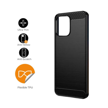 Funda Protectora Negra para Redmi 11A / Redmi 12C / Mi Poco C55, Carcasa de Proteccion Efecto fibra de carbono, Proteccion para la Camara Trasera, Flexible en Silicona Gel