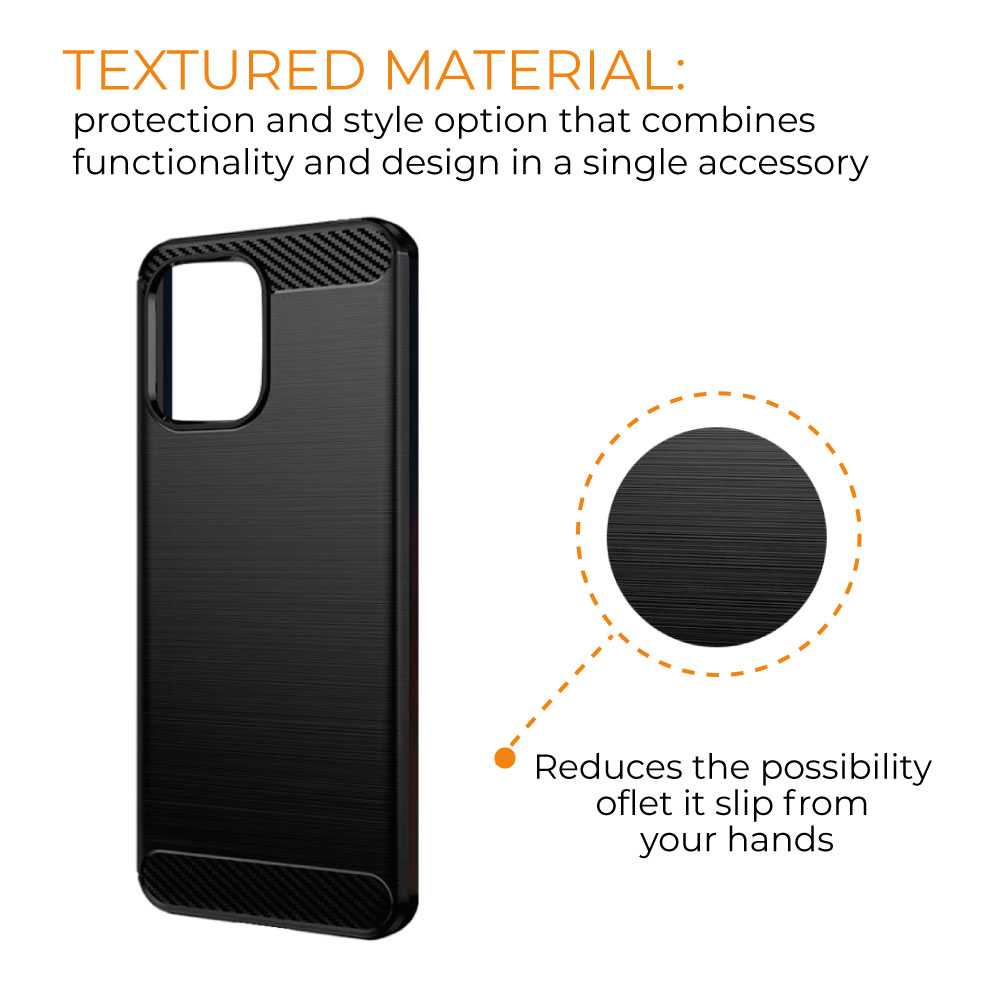 Funda Protectora Negra para Redmi 11A / Redmi 12C / Mi Poco C55, Carcasa de Proteccion Efecto fibra de carbono, Proteccion para la Camara Trasera, Flexible en Silicona Gel