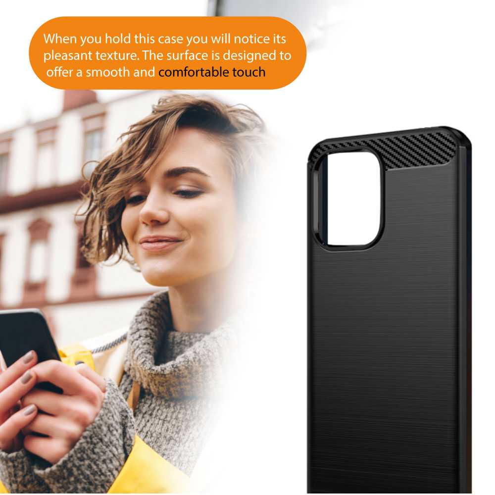 Funda Protectora Negra para Redmi 11A / Redmi 12C / Mi Poco C55, Carcasa de Proteccion Efecto fibra de carbono, Proteccion para la Camara Trasera, Flexible en Silicona Gel