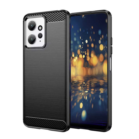 Funda Protectora Negra para Redmi Note 12 Pro+/ Redmi Note 12 Explorer Edition, Carcasa de Proteccion Efecto fibra de carbono, Proteccion para la Camara Trasera, Flexible en Silicona Gel