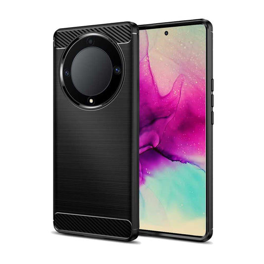 Funda Protectora Negra para Magic 5 Lite / X40 / X9A, Carcasa de Proteccion Efecto fibra de carbono, Proteccion para la Camara Trasera, Flexible en Silicona Gel