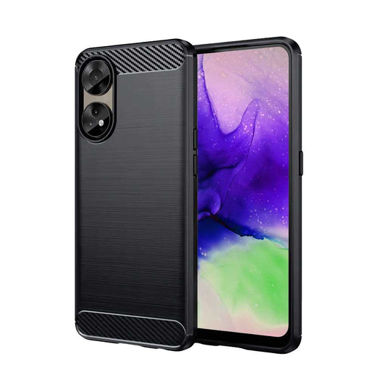 Funda Protectora Negra para OPPO A17 / OPPO A17K, Carcasa de Proteccion Efecto fibra de carbono, Proteccion para la Camara Trasera, Flexible en Silicona Gel